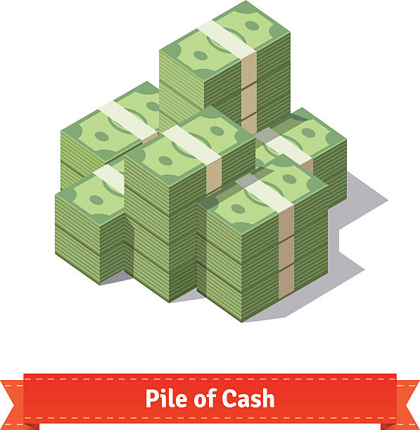 Big stacked pile of cash Big stacked pile of cash. Hundreds of dollars. Flat style isometric illustration. EPS 10 vector. stacking stock illustrations