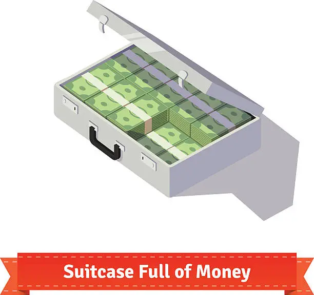 Vector illustration of Metal suitcase full of money