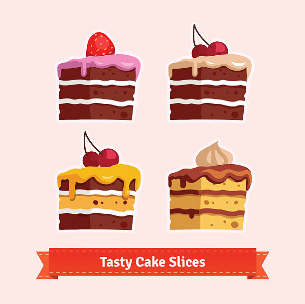 맛있는 케이크 슬라이스 - cupcake sugar isolated on white white background stock illustrations