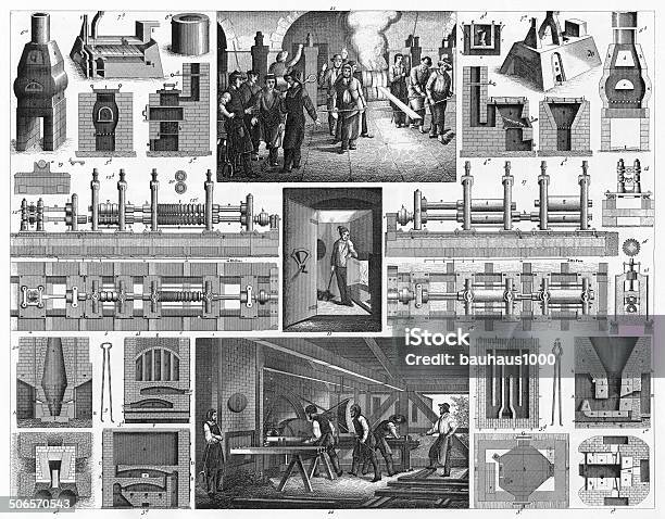 Metall Aufbereitung Gravur Stock Vektor Art und mehr Bilder von Diagramm - Diagramm, Gießerei, Maschinenteil - Ausrüstung und Geräte