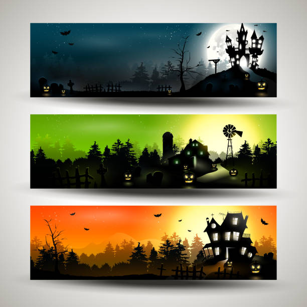 halloween banners - haunted house stock illustrations