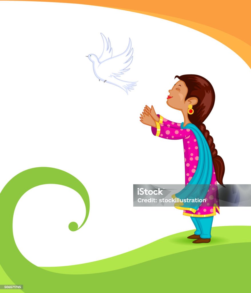 Girl releasing pigeon girl releasing pigeon for freedom in India background Bird stock vector