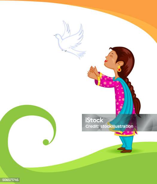 Girl Releasing Pigeon Stock Illustration - Download Image Now - Bird, Releasing, Backgrounds