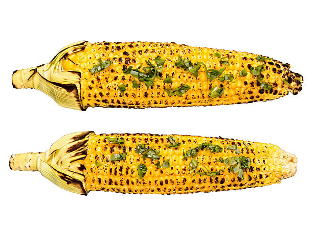 жареный corncob изолированные - corn corn on the cob grilled roasted стоковые фото и изображения