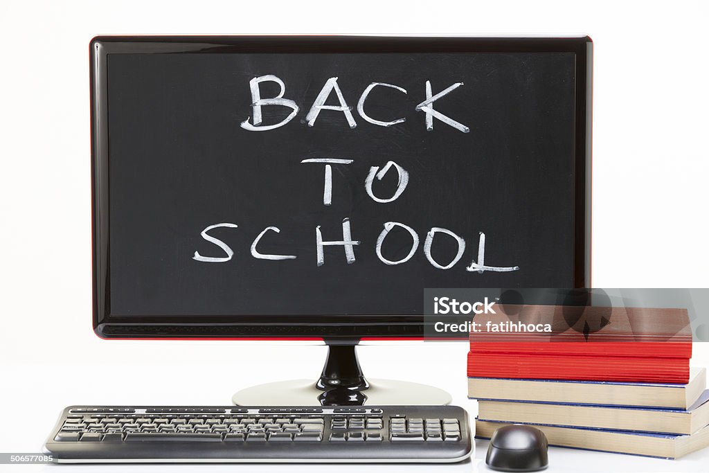 Computer and Education Computer, book on white background. Achievement Stock Photo