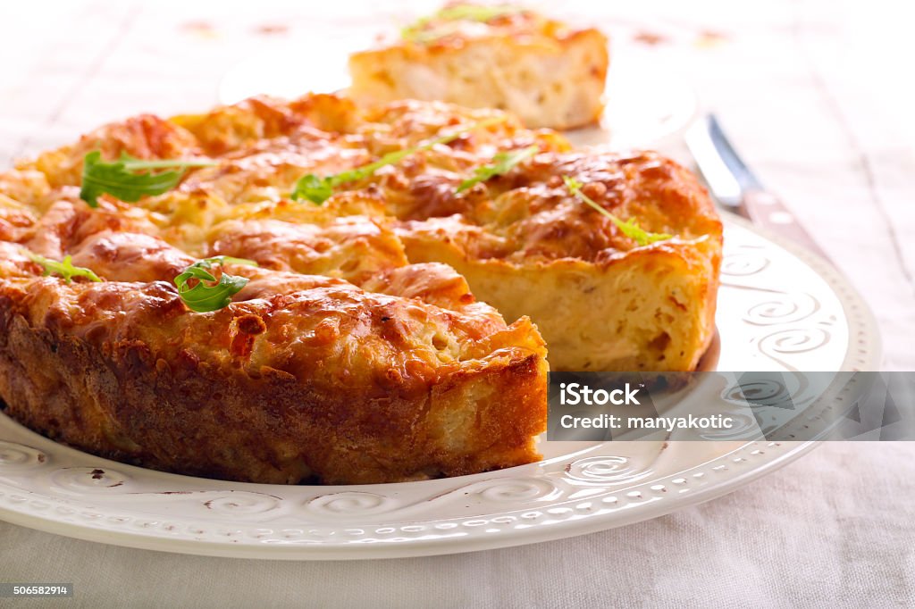 Chicken fillet, cauliflower and cheese quiche Chicken fillet, cauliflower and cheese quiche with no crust shell Baked Pastry Item Stock Photo