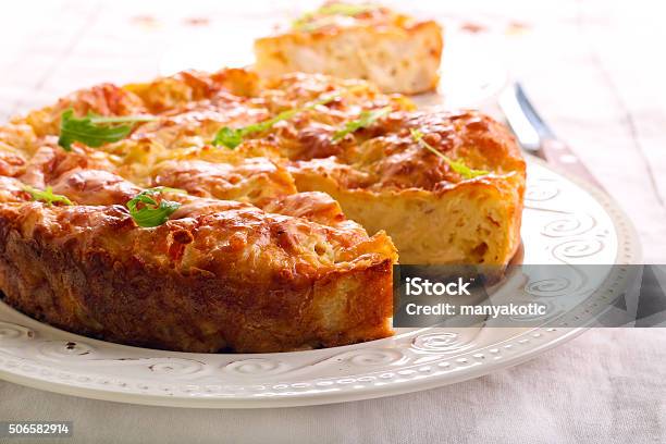 Chicken Fillet Cauliflower And Cheese Quiche Stock Photo - Download Image Now - Baked Pastry Item, Cake, Cauliflower