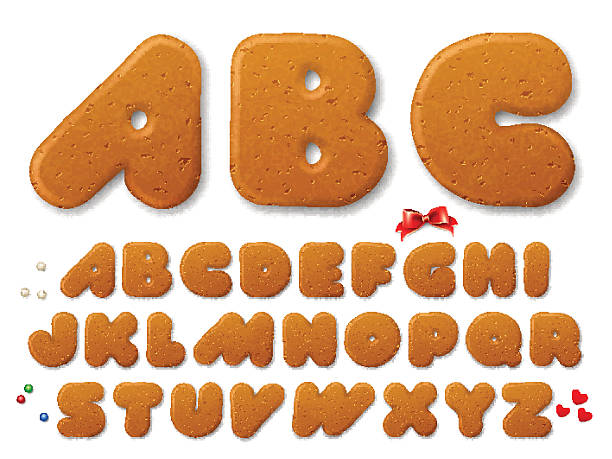 illustrations, cliparts, dessins animés et icônes de ensemble de vecteur de lettres en forme de pain d'épices de noël cookies - cookie letter illustrations
