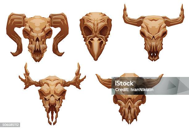 Set Of Animalss Skulls Stock Illustration - Download Image Now - Animal Skeleton, Animal Skull, Bird