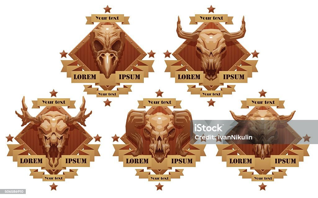 Set of emblems with animal's skulls. To EPS 10 Cattle stock vector