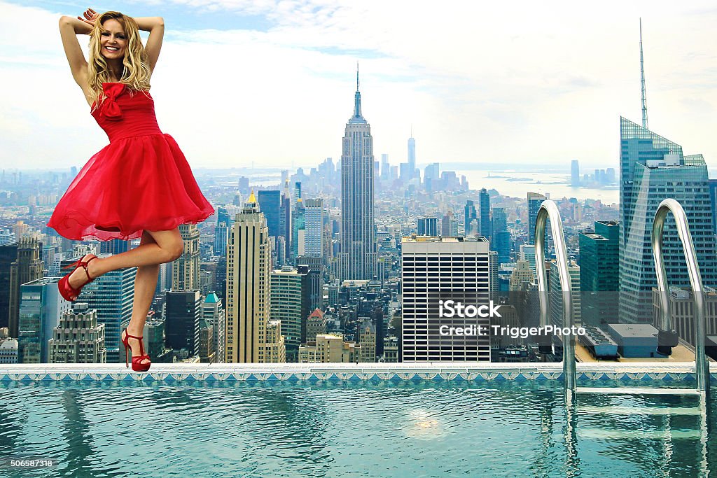 NEW New York City Fashion Model Beautiful girl by a rooftop pool in New York City. New York City Stock Photo