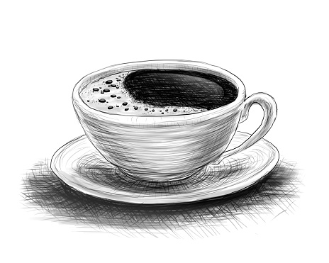 hand-drawn sketch of coffee on a white background