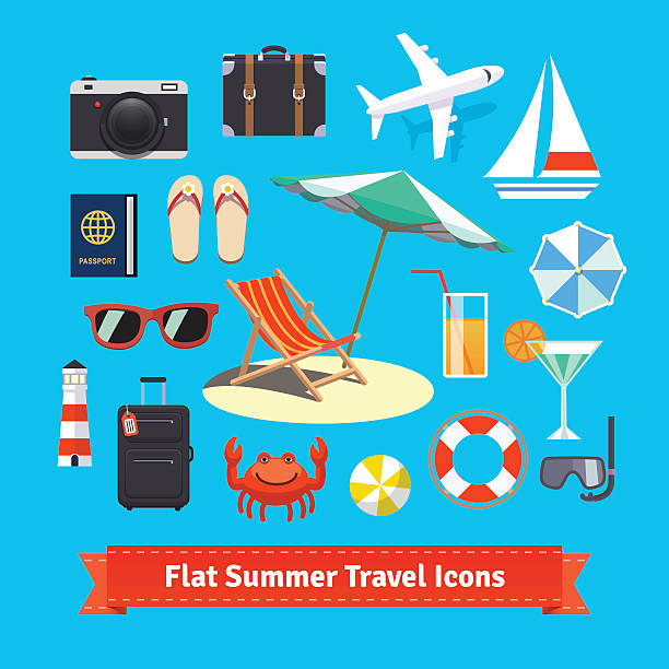 istock Flat summer travel icons. Vacation and tourism 506589070