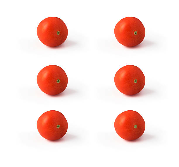 Six tomatoes isolated on white background stock photo