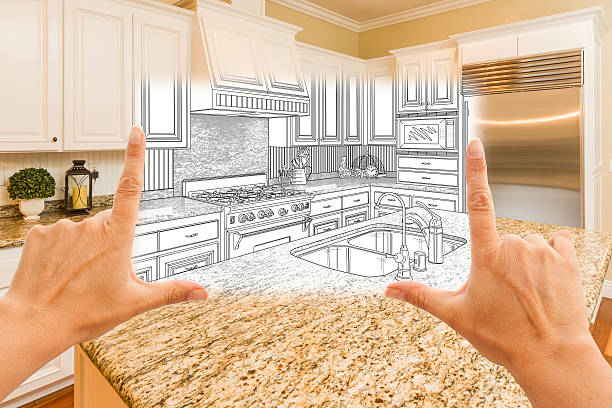 istock Hands Framing Custom Kitchen Design Drawing and Square Photo Combo 506590834