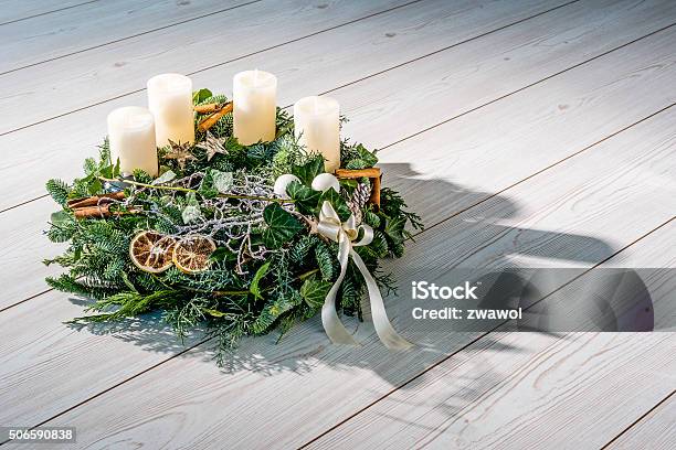 Advent Wreath With White Candles Stock Photo - Download Image Now - Advent Wreath, Advent, Art And Craft