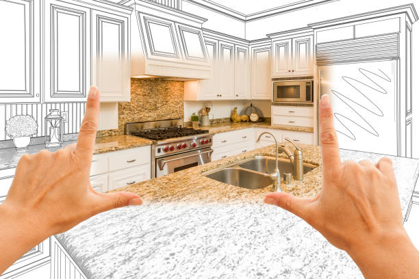 istock Hands Framing Custom Kitchen Design Drawing and Square Photo Combo 506591286