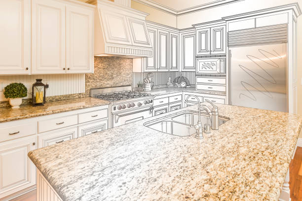 istock Custom Kitchen Design Drawing and Gradated Photo Combination 506591312