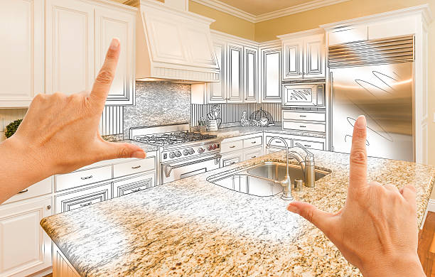 istock Hands Framing Custom Kitchen Design Drawing and Photo Combination 506591932