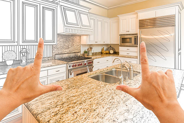 istock Hands Framing Gradated Custom Kitchen Design Drawing and Photo Combo 506591968