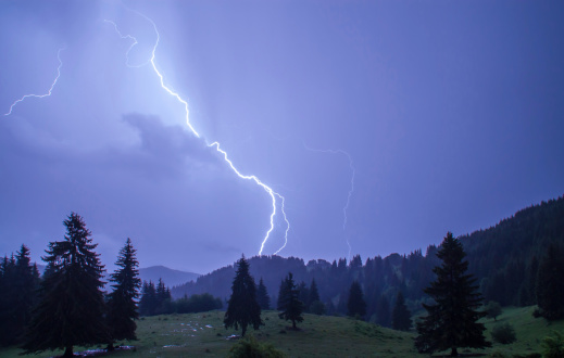 Thunderstorm over a mountain range near Pamporovo, Bulgaria