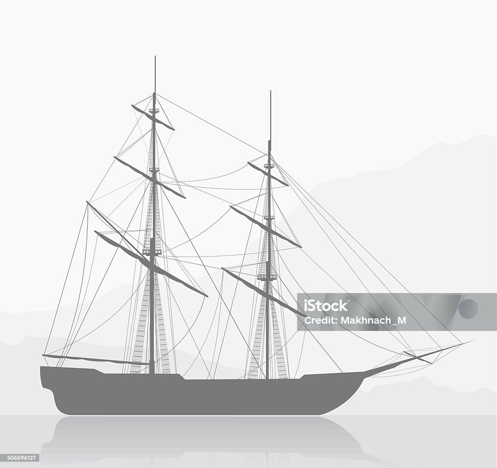 sailing ship Large sailing ship. Detailed vector illustration of large ship near seashore. Battleship stock vector