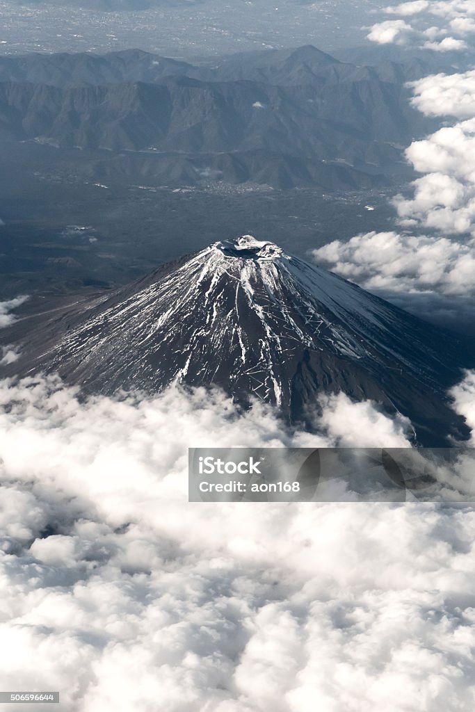 Mount Fuji aerial view aerial view of Mount Fuji and cloud   from air plane shot in the best position .very lucky  in chance . 2016 Stock Photo