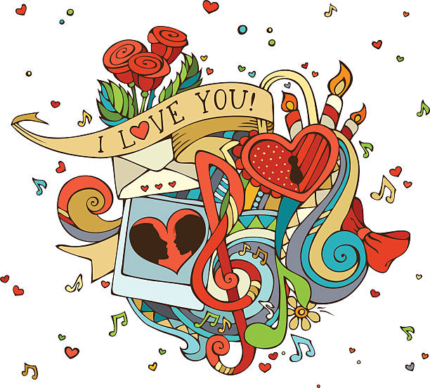 ilustraciones, imágenes clip art, dibujos animados e iconos de stock de i love you garabatos vector ilustración. - valentines day silhouette white background bow