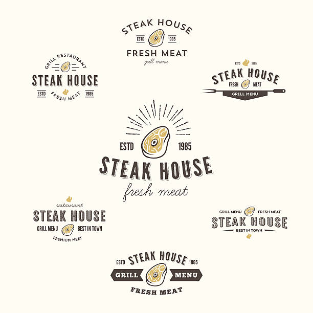 Set of grill steak labels, badges and design elements, logo parts