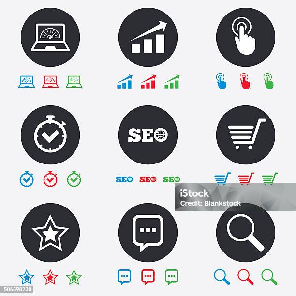 Internet Seo Icons Online Shopping Charts Stock Illustration - Download Image Now - Blogging, Blue, Chart