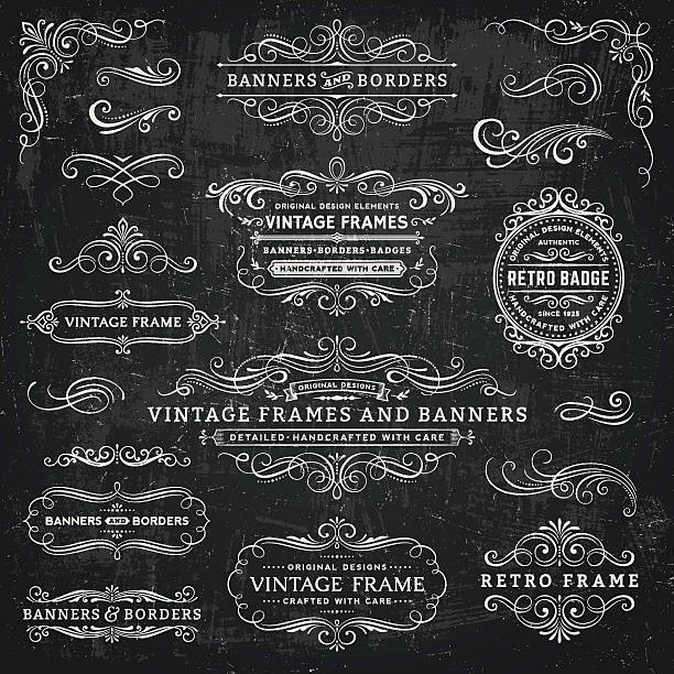 illustrations, cliparts, dessins animés et icônes de chalkboard cadres vintage, des bannières et boutons - ornements vector