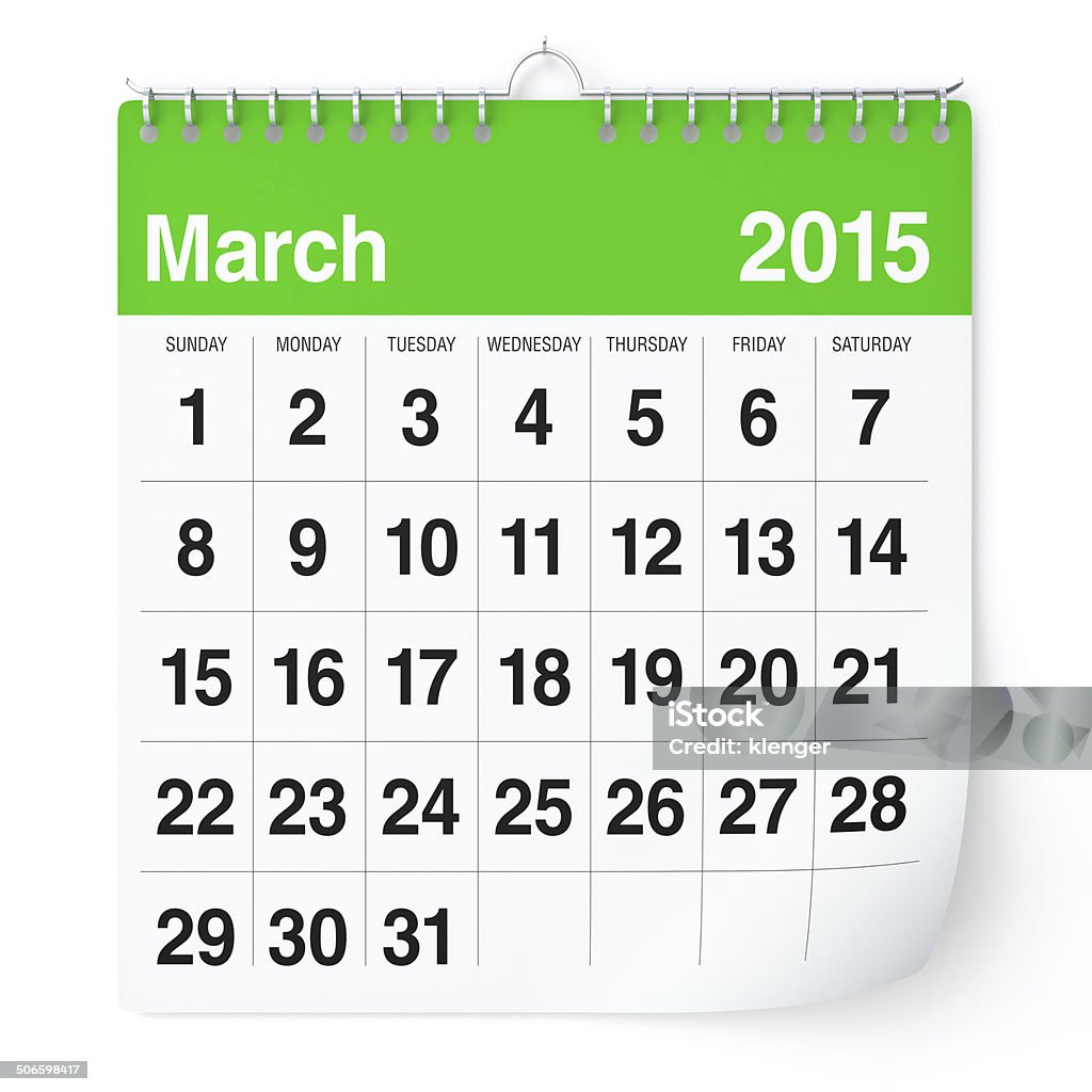 March 2015 - Calendar 2015 Spiral Calendar. Isolated on White Background. 3D Rendering 2015 Stock Photo