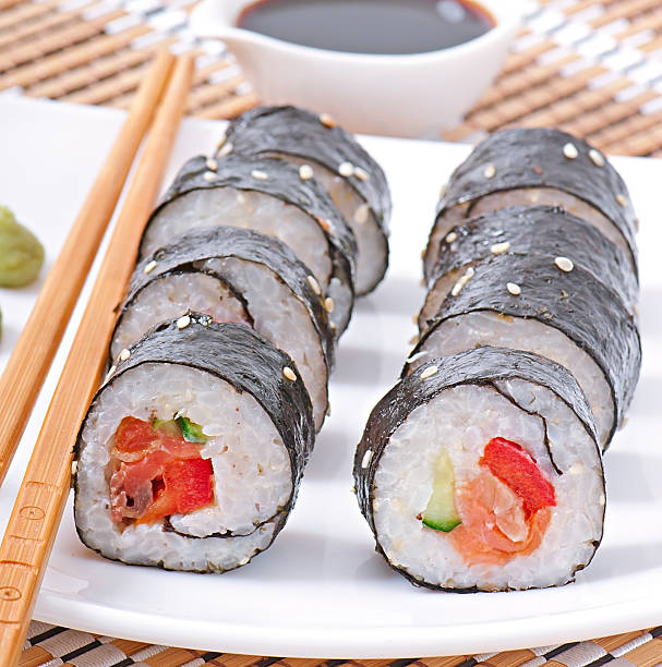 istock Traditional fresh japanese sushi rolls 506601941