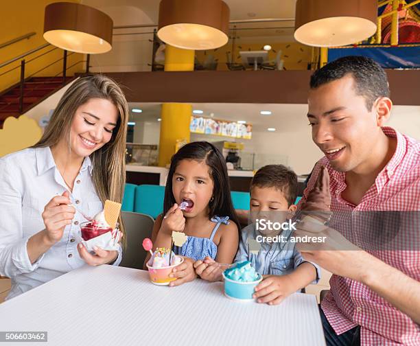 Happy Family Eating An Ice Cream Stock Photo - Download Image Now - Family, Eating, Ice Cream