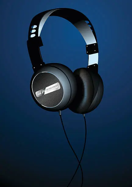 Vector illustration of Hi-tech sound headset on a blue background