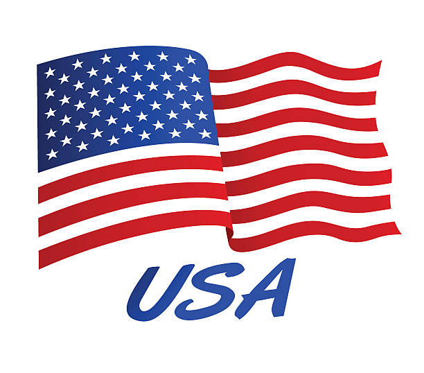 ilustraciones, imágenes clip art, dibujos animados e iconos de stock de bandera estadounidense en el viento con estados unidos - american flag
