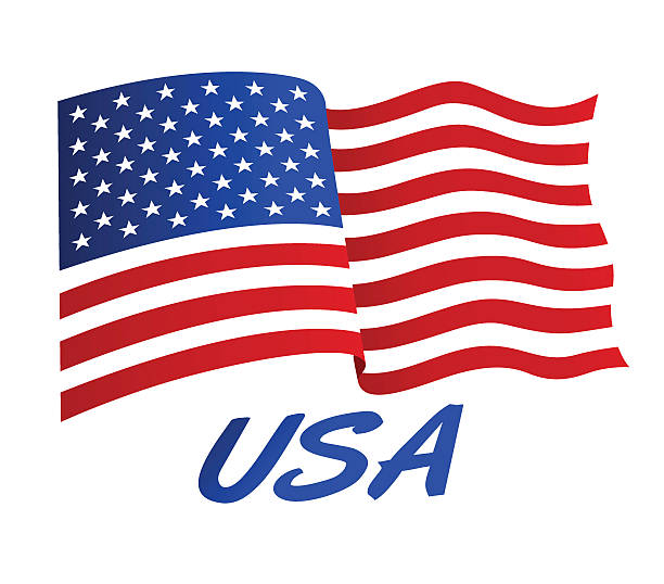 illustrazioni stock, clip art, cartoni animati e icone di tendenza di bandiera americana nel vento con stati uniti - american flag flag usa waving