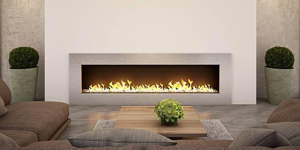 リビングルームの暖炉 - photo realism 写真 ストックフォトと画像
