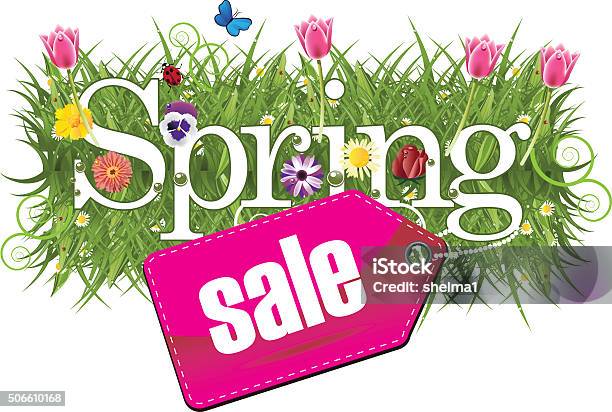 Cheerful Spring Design With Grass Flowers And Butterflies Stock Illustration - Download Image Now