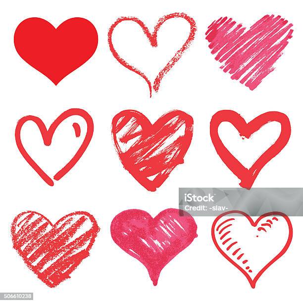 Set Of Vector Hearts Stock Illustration - Download Image Now - Heart Shape, Crayon, Paint