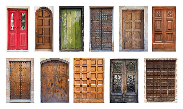 colección de amplias puertas de doble aislado en blanco - wooden doors fotografías e imágenes de stock