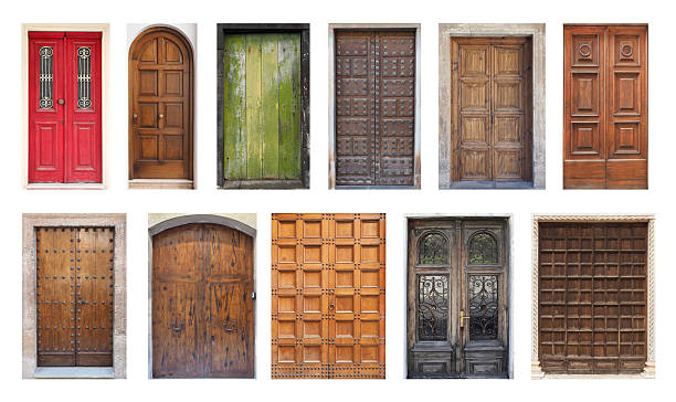 collezione di grandi doppie porte, isolato su bianco - wooden door foto e immagini stock