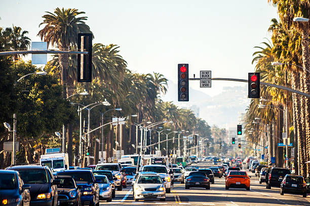 Santa Monica traffic. Evening traffic in Santa Monica. los angeles traffic jam stock pictures, royalty-free photos & images