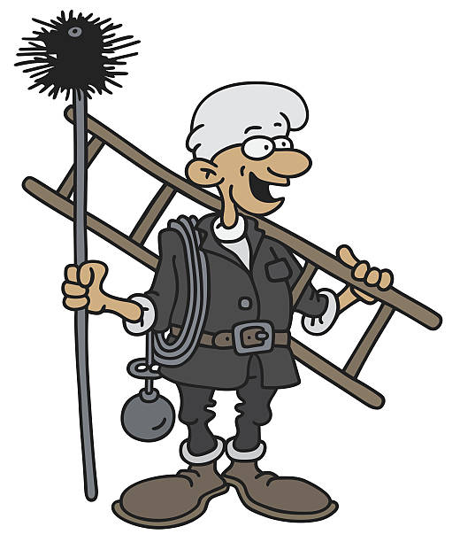 ilustraciones, imágenes clip art, dibujos animados e iconos de stock de funny chimneyer clásico - chimney sweeping