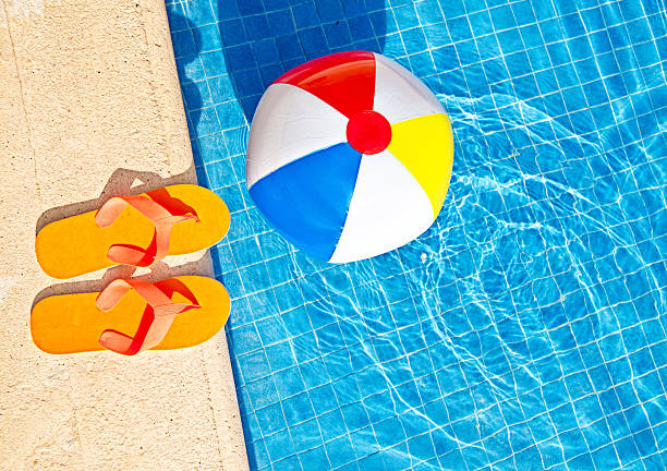 istock Swimming Pool Summer Fun with Floating Beach Ball, Flip Flops 506618516