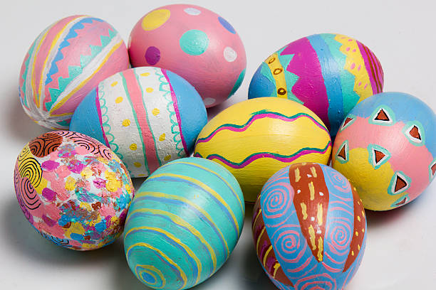 Easter Eggs colorful painted on white background stock photo