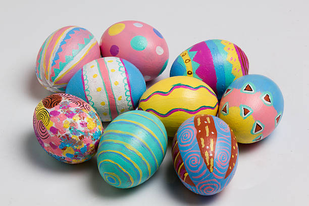 Easter Eggs colorful painted on white background stock photo