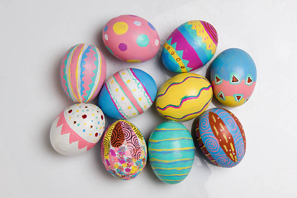 Easter Eggs colorful painted on white background stock photo