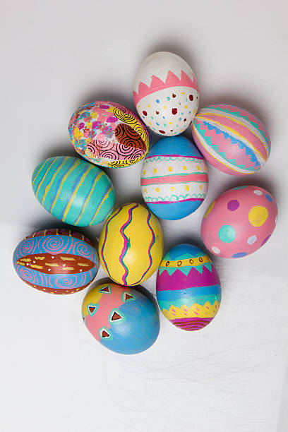 Easter Eggs colorful painted on white background stock photo