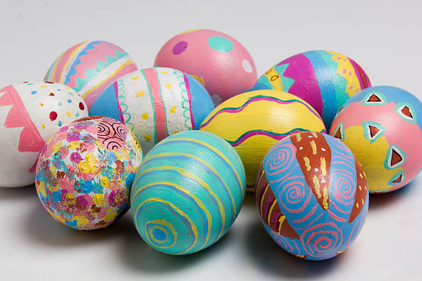 Easter Eggs colorful painted on white background stock photo